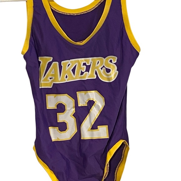 Lakers New #32 Johnson Purple Yellow bodysuit swimsuit sporty halloween costume - Picture 7 of 11